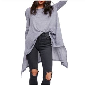 Free People Heather Gray Asymmetrical Long Sleeve Top Size XS!